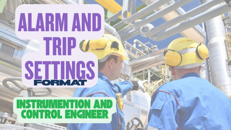 Format for Alarm and Trip Settings document in oil and gas sector